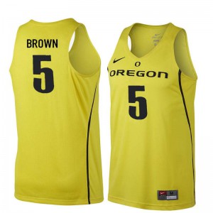Mens Oregon #5 Elijah Brown Yellow Basketball Basketball Jersey 229126-478
