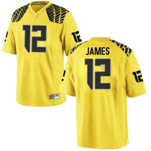 Mens University of Oregon #12 DJ James Gold Football Game Embroidery Jersey 706312-721