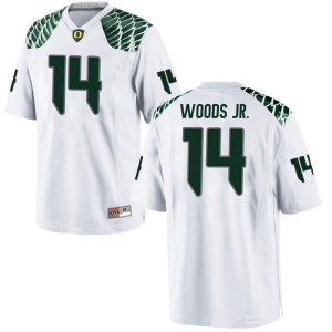 Mens Oregon #14 Haki Woods Jr. White Football Game Stitched Jerseys 217774-722