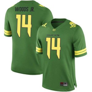 Men University of Oregon #14 Haki Woods Jr. Green Football Replica NCAA Jersey 554114-119