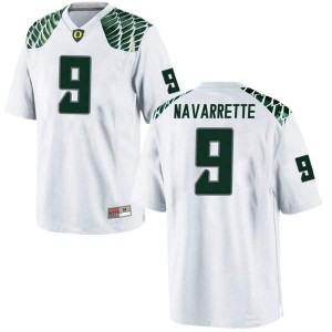 Men Ducks #9 Jaden Navarrette White Football Game Embroidery Jersey 109938-639
