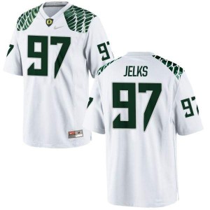 Mens Ducks #97 Jalen Jelks White Football Replica NCAA Jersey 843707-897