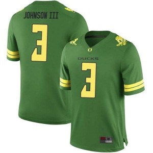 Men University of Oregon #3 Johnny Johnson III Green Football Replica Stitched Jersey 408324-463