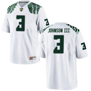 Mens University of Oregon #3 Johnny Johnson III White Football Replica Player Jersey 247870-490