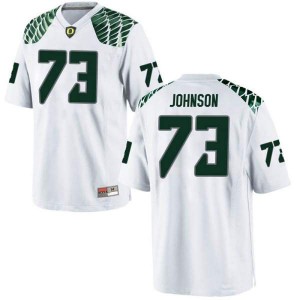 Mens University of Oregon #73 Justin Johnson White Football Game Stitched Jerseys 621791-614