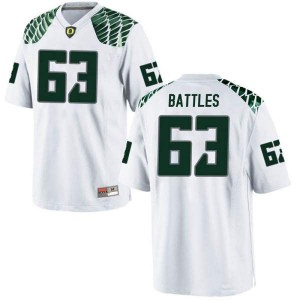 Men's Oregon Ducks #63 Karsten Battles White Football Replica Embroidery Jersey 375435-808