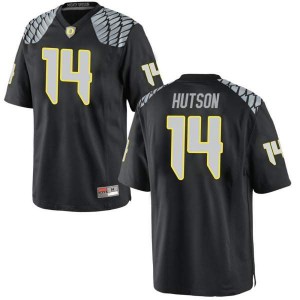 Men's Ducks #14 Kris Hutson Black Football Game Embroidery Jersey 781656-951