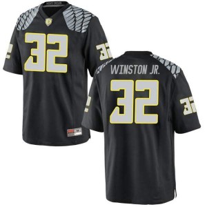Men's University of Oregon #32 La'Mar Winston Jr. Black Football Replica Football Jerseys 349957-889