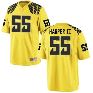 Mens Oregon Ducks #55 Marcus Harper II Gold Football Game Football Jerseys 676877-769
