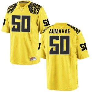 Mens University of Oregon #50 Popo Aumavae Gold Football Replica College Jerseys 375826-944