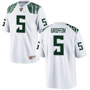 Mens University of Oregon #5 Taj Griffin White Football Game Stitch Jerseys 532978-814