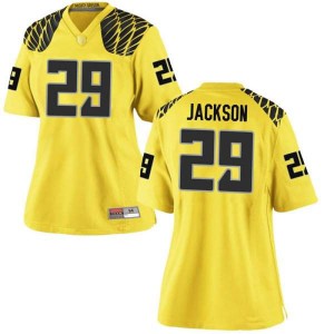 Women's Oregon Ducks #29 Adrian Jackson Gold Football Replica Stitched Jerseys 880672-855