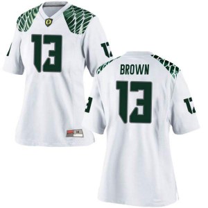 Womens University of Oregon #13 Anthony Brown White Football Game NCAA Jersey 481734-125