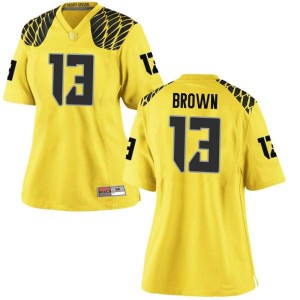 Women University of Oregon #13 Anthony Brown Gold Football Replica Stitch Jerseys 355583-250