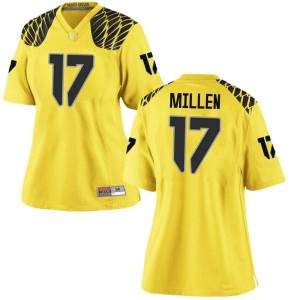Womens University of Oregon #17 Cale Millen Gold Football Game Official Jersey 335397-756