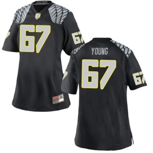 Women Ducks #67 Cole Young Black Football Replica Official Jersey 709813-137