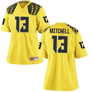Womens UO #13 Dillon Mitchell Gold Football Game Stitch Jersey 400803-844
