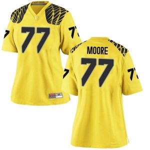 Women UO #77 George Moore Gold Football Replica NCAA Jersey 505469-594