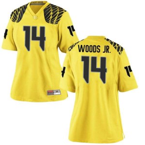 Women's UO #14 Haki Woods Jr. Gold Football Game University Jersey 520963-850