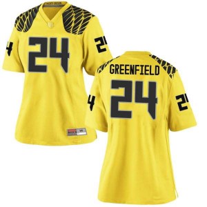 Womens UO #24 JJ Greenfield Gold Football Game Alumni Jersey 463872-471