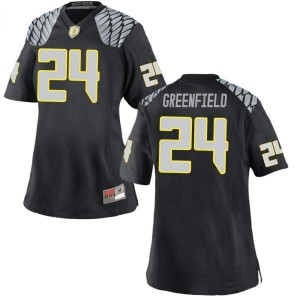 Women's University of Oregon #24 JJ Greenfield Black Football Replica Stitched Jersey 775112-111