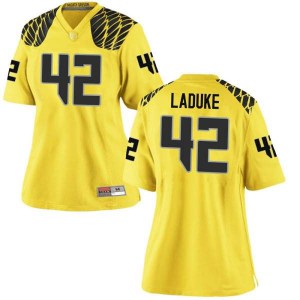 Women's University of Oregon #42 Jackson LaDuke Gold Football Game Stitch Jersey 599712-313