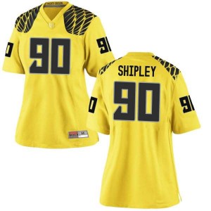 Women's Oregon #90 Jake Shipley Gold Football Replica Embroidery Jersey 479717-615