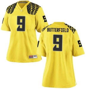 Women Oregon #9 Jay Butterfield Gold Football Game NCAA Jerseys 527429-813