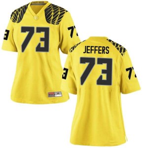 Womens Oregon Ducks #73 Jaylan Jeffers Gold Football Game Stitch Jersey 882238-800