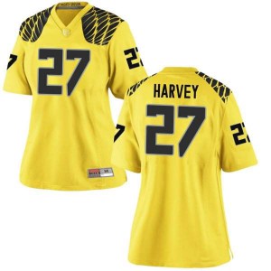 Women University of Oregon #27 John Harvey Gold Football Replica NCAA Jersey 302002-356