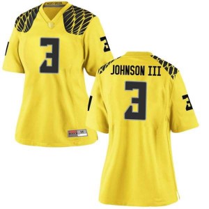 Women University of Oregon #3 Johnny Johnson III Gold Football Game Alumni Jersey 576023-122