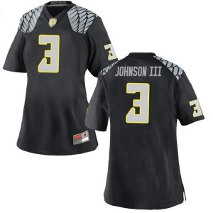 Women's Oregon #3 Johnny Johnson III Black Football Replica NCAA Jersey 157756-325