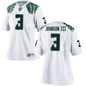 Women's Oregon Ducks #3 Johnny Johnson III White Football Replica Stitch Jersey 388775-339