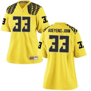 Women Ducks #33 Jordan Adeyemi-John Gold Football Replica University Jersey 386947-973