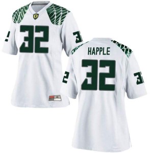 Women Ducks #32 Jordan Happle White Football Replica Embroidery Jersey 549591-600