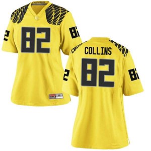 Womens University of Oregon #82 Justin Collins Gold Football Game Stitch Jersey 412488-865
