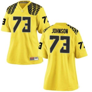 Women Oregon Ducks #73 Justin Johnson Gold Football Replica Embroidery Jersey 985968-786