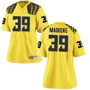 Women's University of Oregon #39 KJ Maduike Gold Football Game High School Jerseys 467570-911