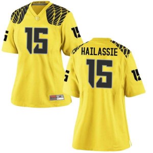 Women Oregon Ducks #15 Kahlef Hailassie Gold Football Game Football Jersey 850924-233