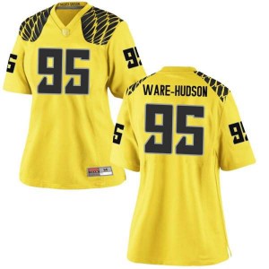 Women Ducks #95 Keyon Ware-Hudson Gold Football Game Alumni Jerseys 153560-466