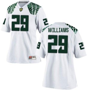 Womens University of Oregon #29 Korbin Williams White Football Game Stitch Jerseys 890438-923