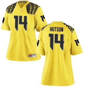 Women's Ducks #14 Kris Hutson Gold Football Game Embroidery Jerseys 936366-567
