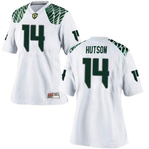 Women's University of Oregon #14 Kris Hutson White Football Game Embroidery Jersey 980923-972
