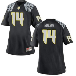 Womens Oregon #14 Kris Hutson Black Football Replica Official Jerseys 210055-123