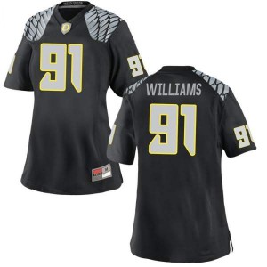 Women's Oregon #91 Kristian Williams Black Football Game Stitched Jerseys 519820-757