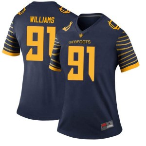 Women University of Oregon #91 Kristian Williams Navy Football Legend Stitched Jersey 167315-670