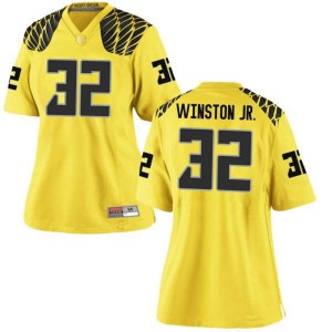 Women UO #32 La'Mar Winston Jr. Gold Football Replica Stitch Jersey 279514-862