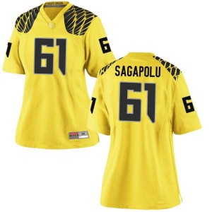 Womens University of Oregon #61 Logan Sagapolu Gold Football Game Stitched Jersey 982938-344
