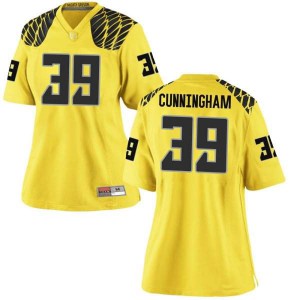 Womens Oregon Ducks #39 MJ Cunningham Gold Football Replica Stitch Jerseys 307473-773
