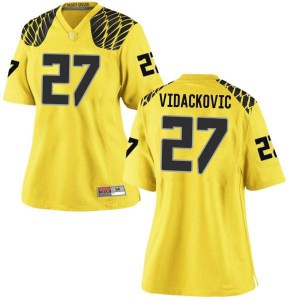 Women UO #27 Marko Vidackovic Gold Football Game Stitch Jerseys 433993-484